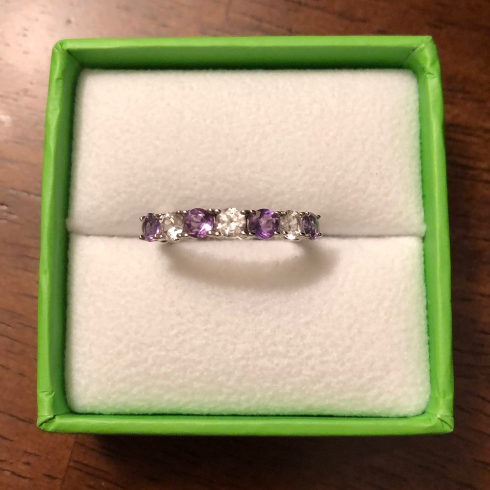 Amethyst and white sapphire sterling silver ring